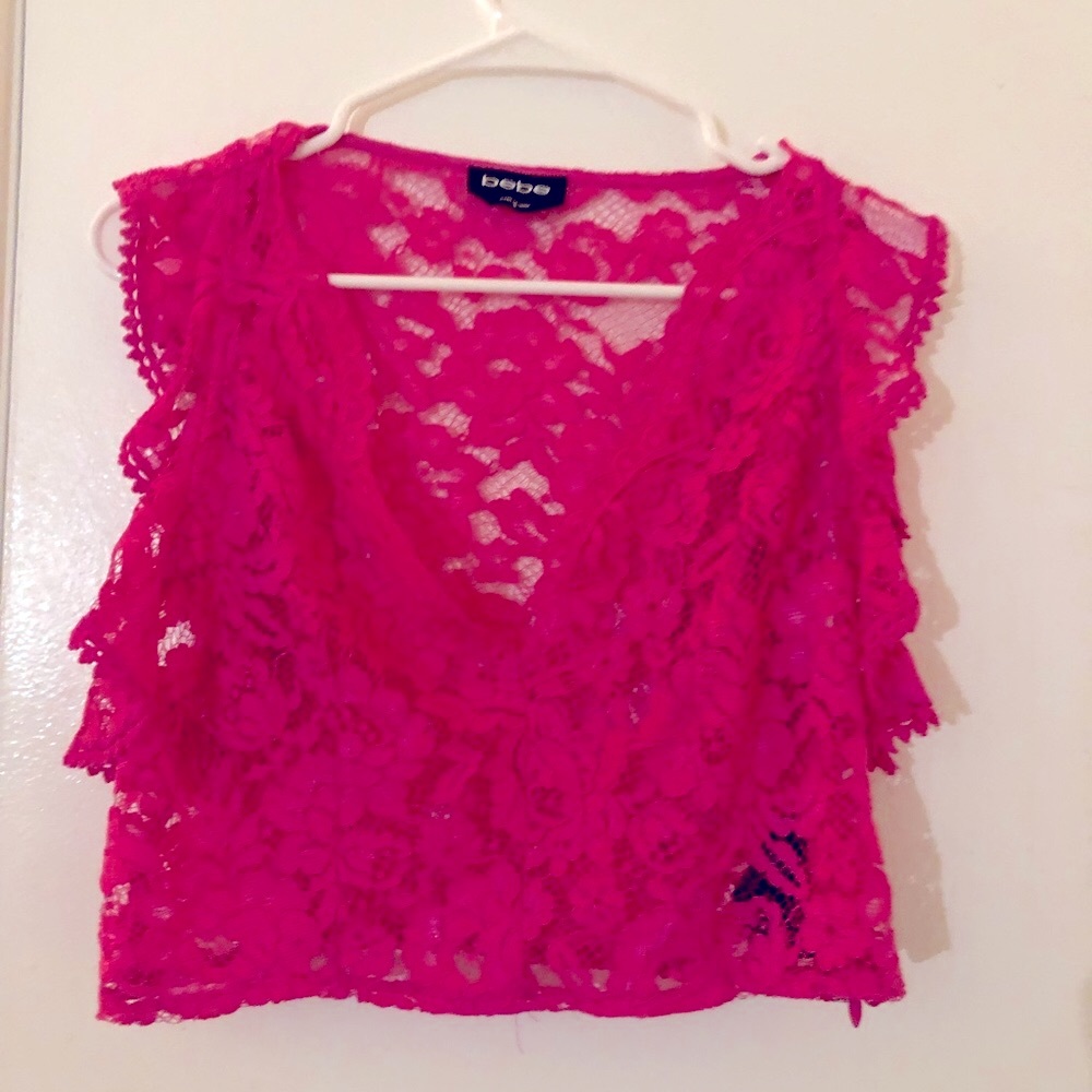 Pink lace Bebe  deep V shirt